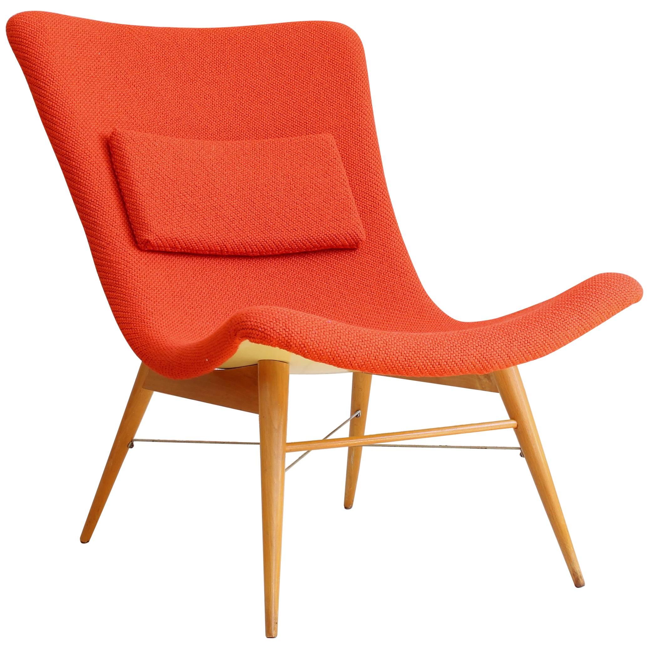 Lounge Chair by Miroslav Navratil, 1959, Reupholstered in Red Kvadrat Fabric