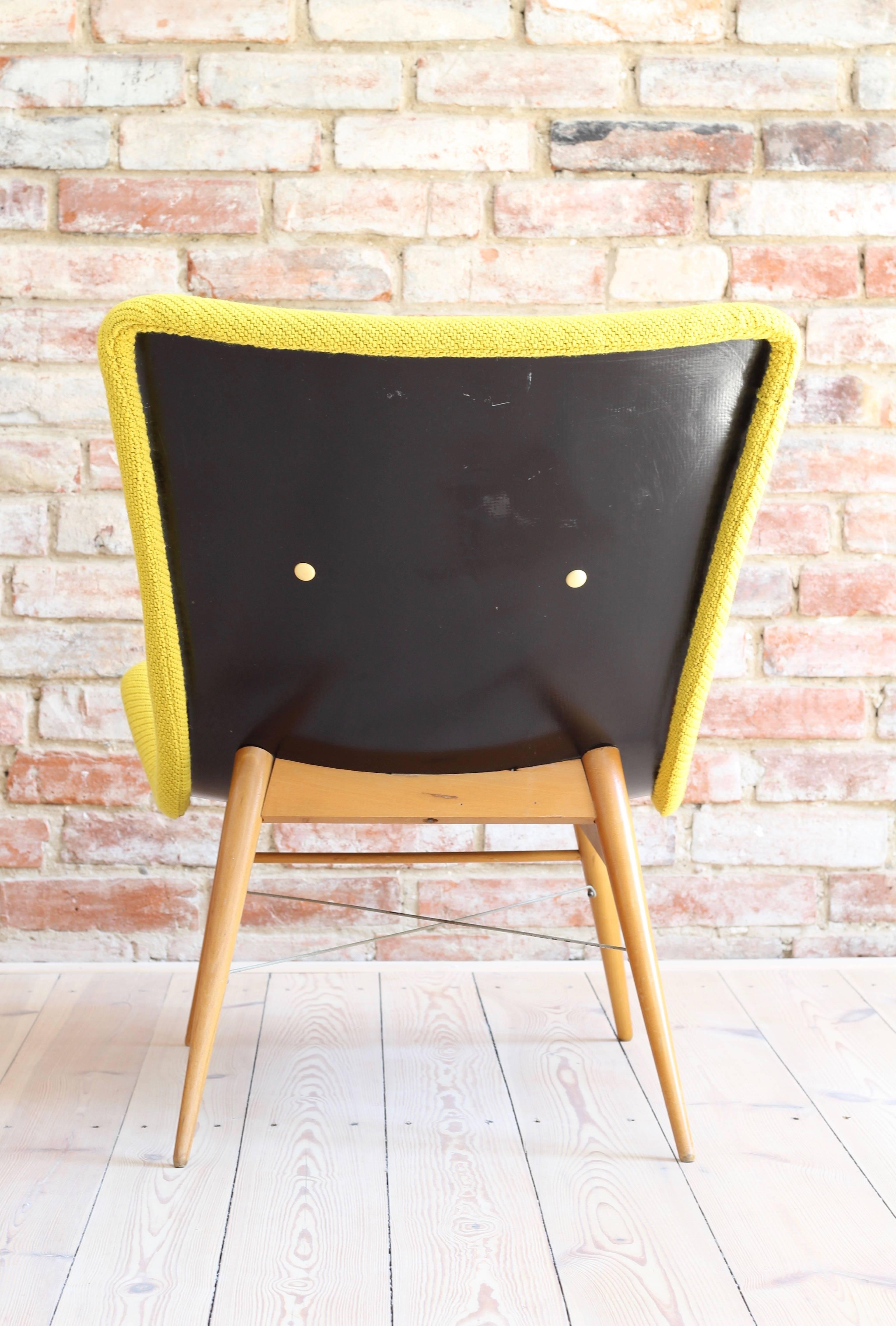 Wool Lounge Chair by Miroslav Navratil, 1959, Reupholstered in Yellow Kvadrat Fabric