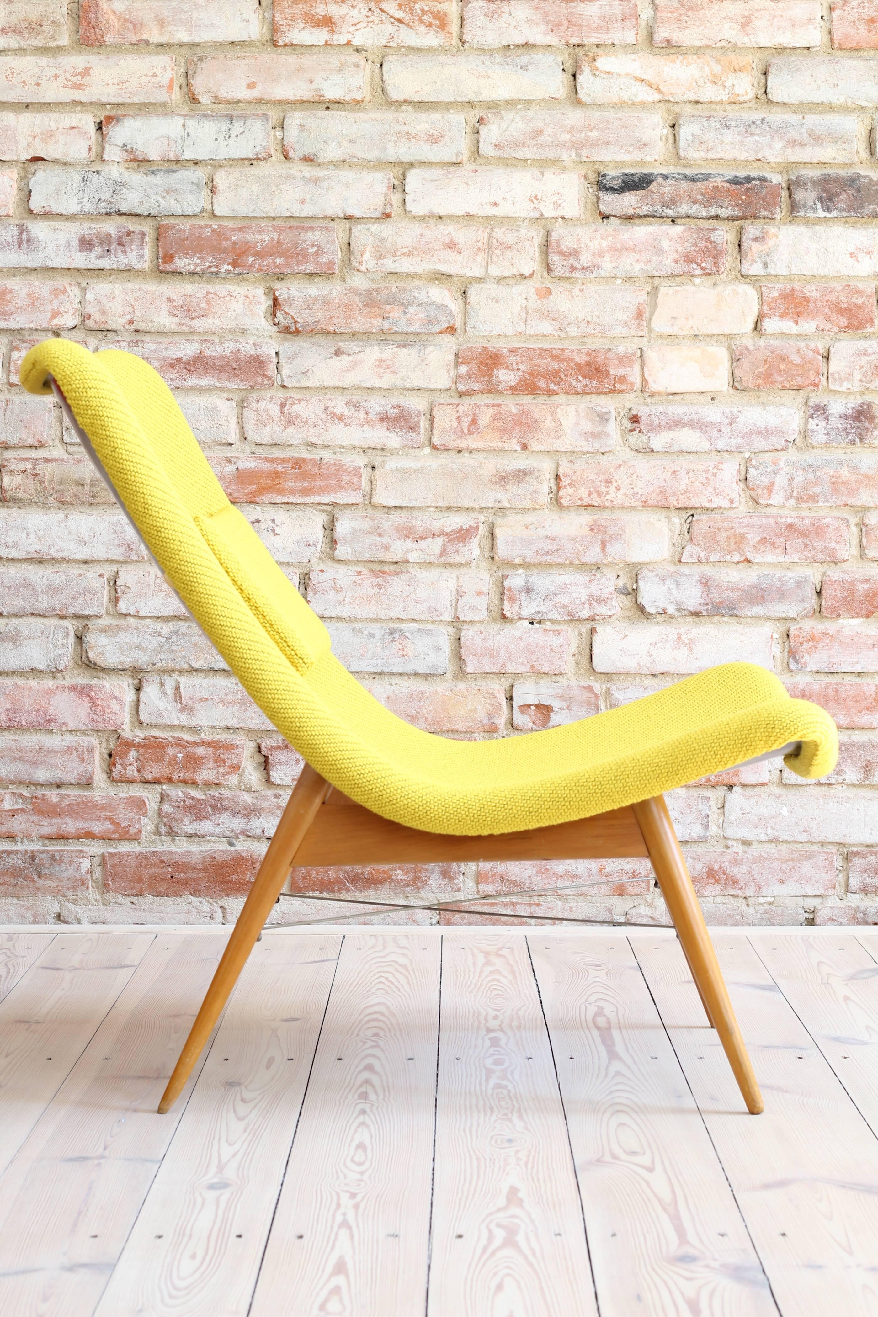Lounge Chair by Miroslav Navratil, 1959, Reupholstered in Yellow Kvadrat Fabric 2