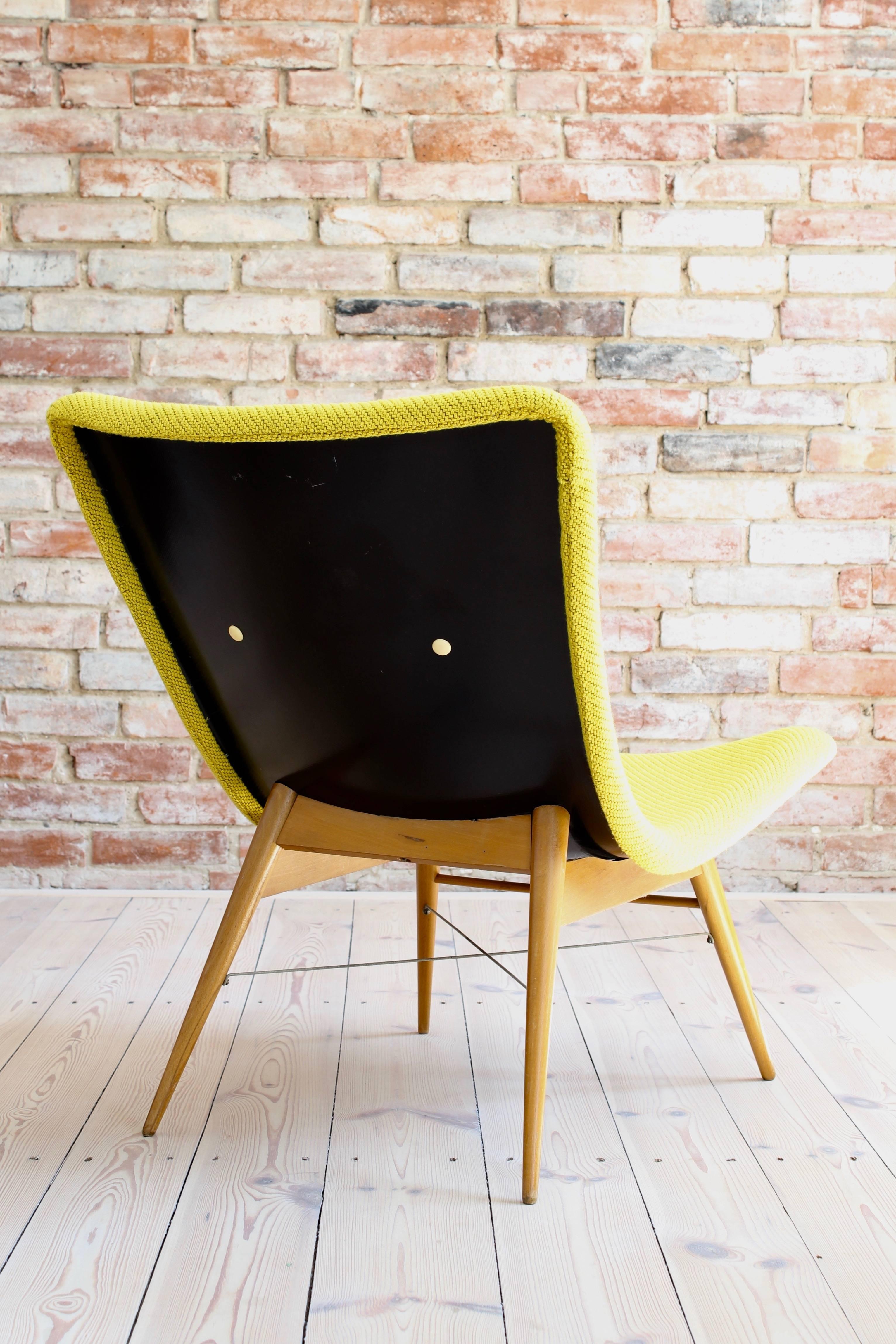 Lounge Chair by Miroslav Navratil, 1959, Reupholstered in Yellow Kvadrat Fabric 3