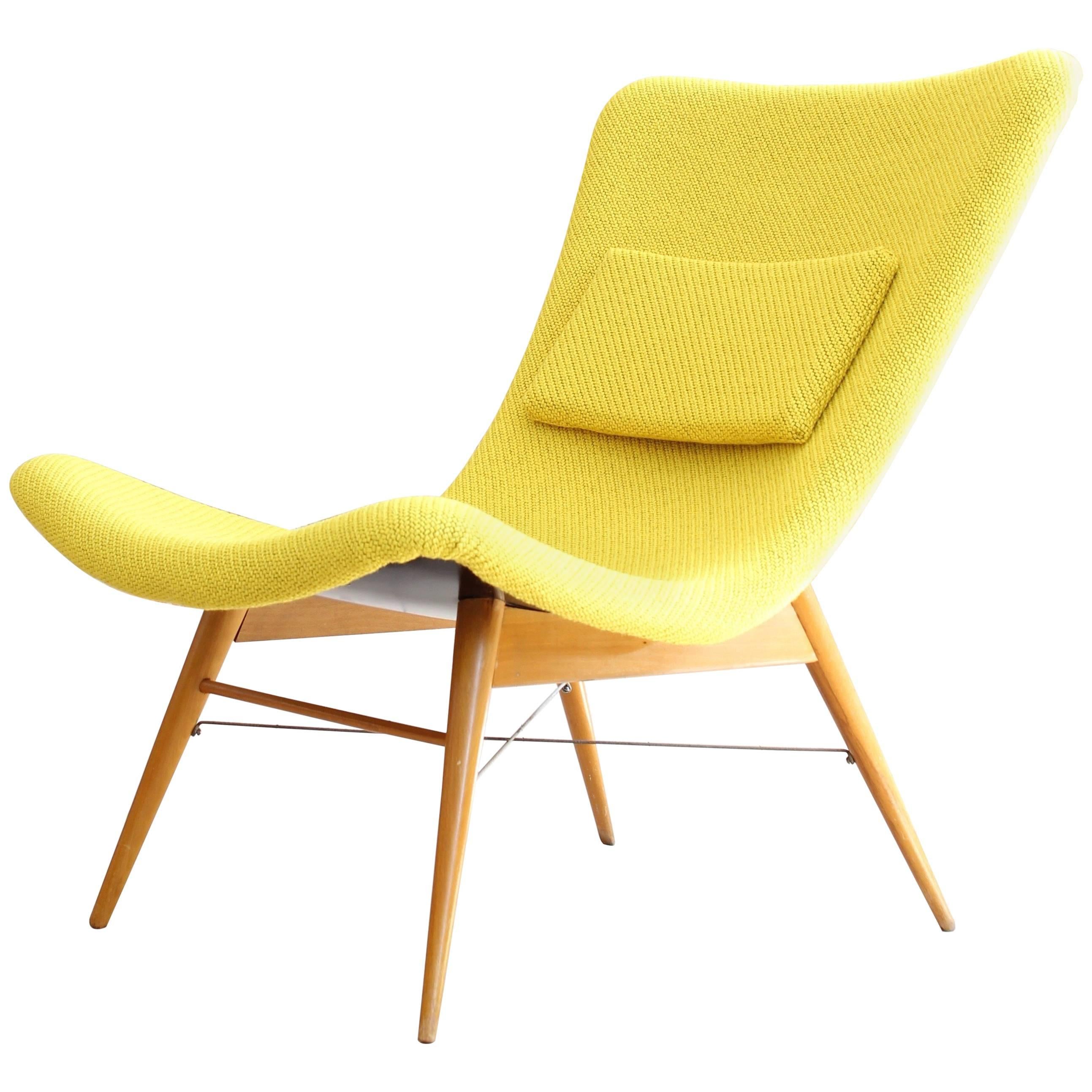 Lounge Chair by Miroslav Navratil, 1959, Reupholstered in Yellow Kvadrat Fabric