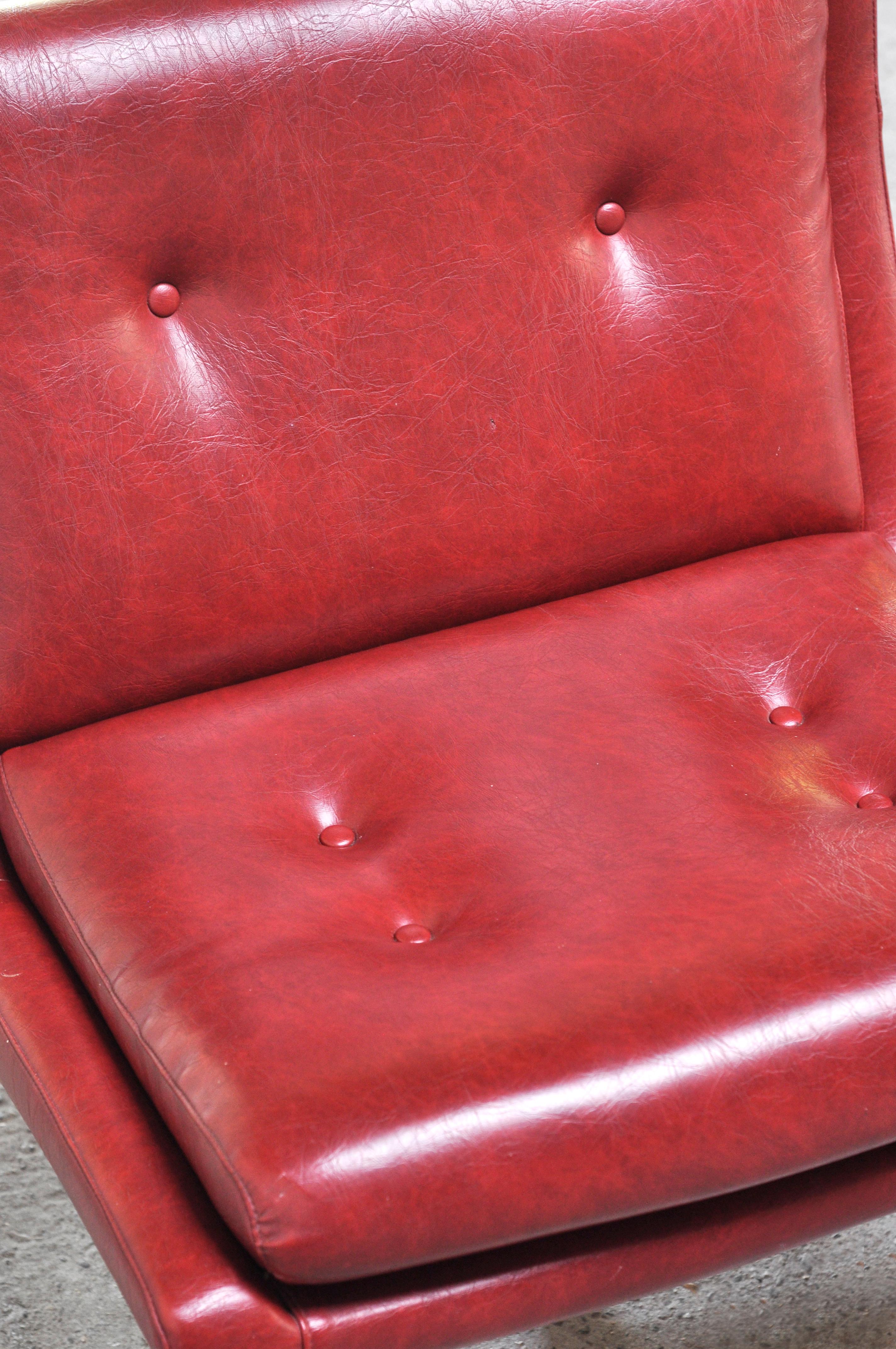 French Raphael Raffel Lounge Chair in Red Leather & Stainless Steel, 1970s 6