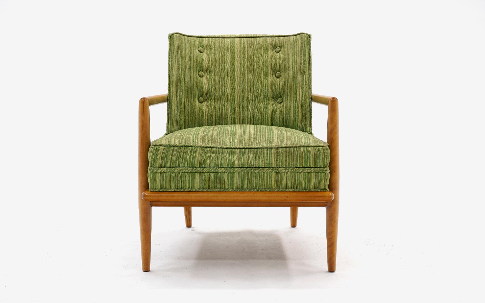 Lounge arm chair designed by T. H. Robsjohn - Gibbings for Widdicomb, 1950s. The frame has been expertly refinished and is beautiful (see photos). The upholstery is original and we recommend updating. We have it priced accordingly. The seat and back