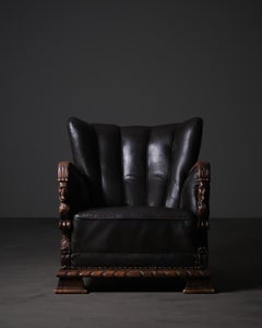 Lounge Chair by Unknown Designer in Oak and Leather, Sweden, 1920s