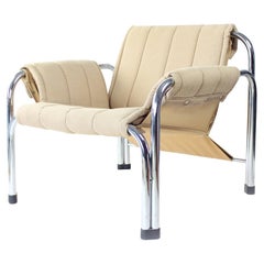 Lounge Chair By Viliam Chlebo In Chrome And Linen, Kodreta 1979