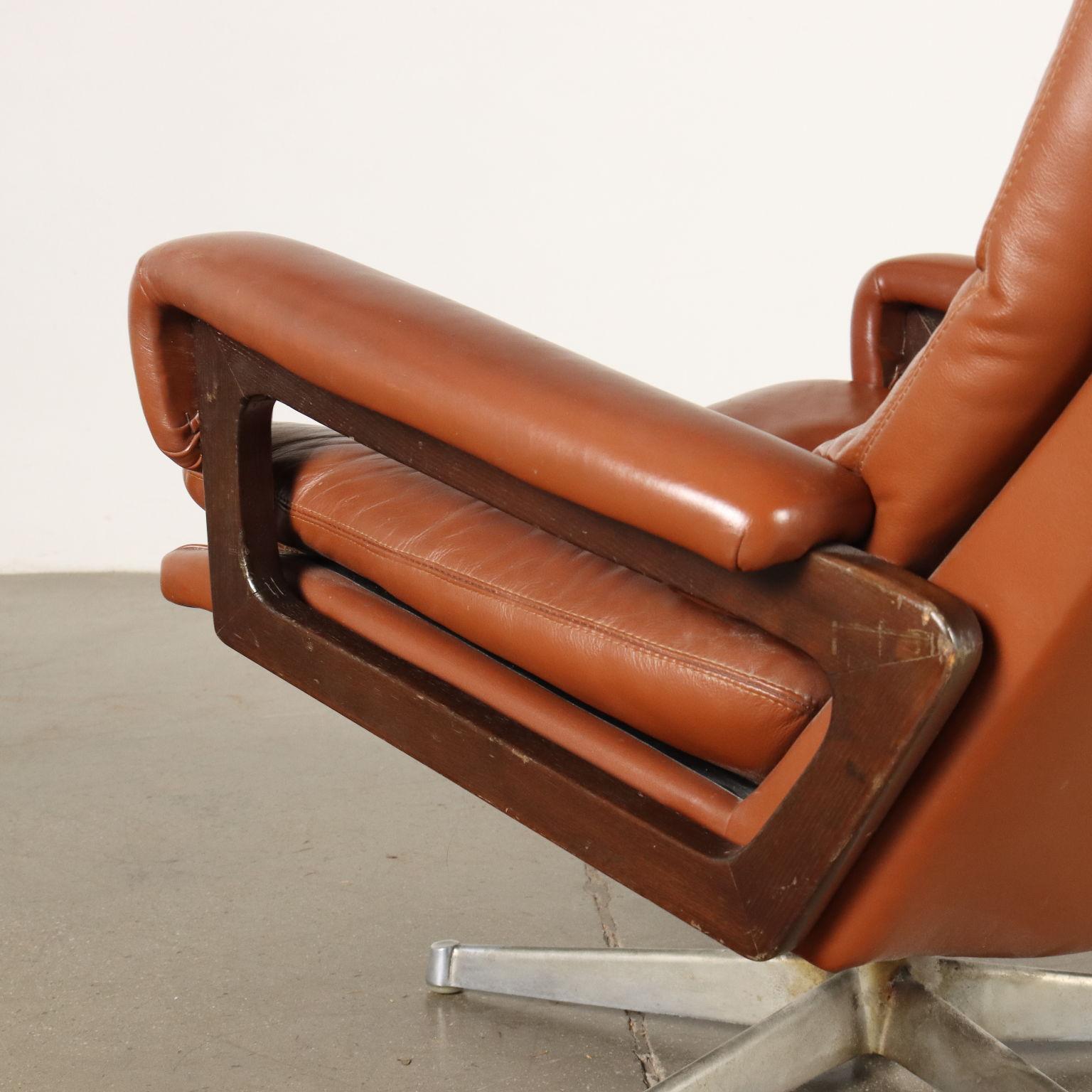 Lounge Chair con Pouf Anni 60, marrone In Good Condition In Milano, IT