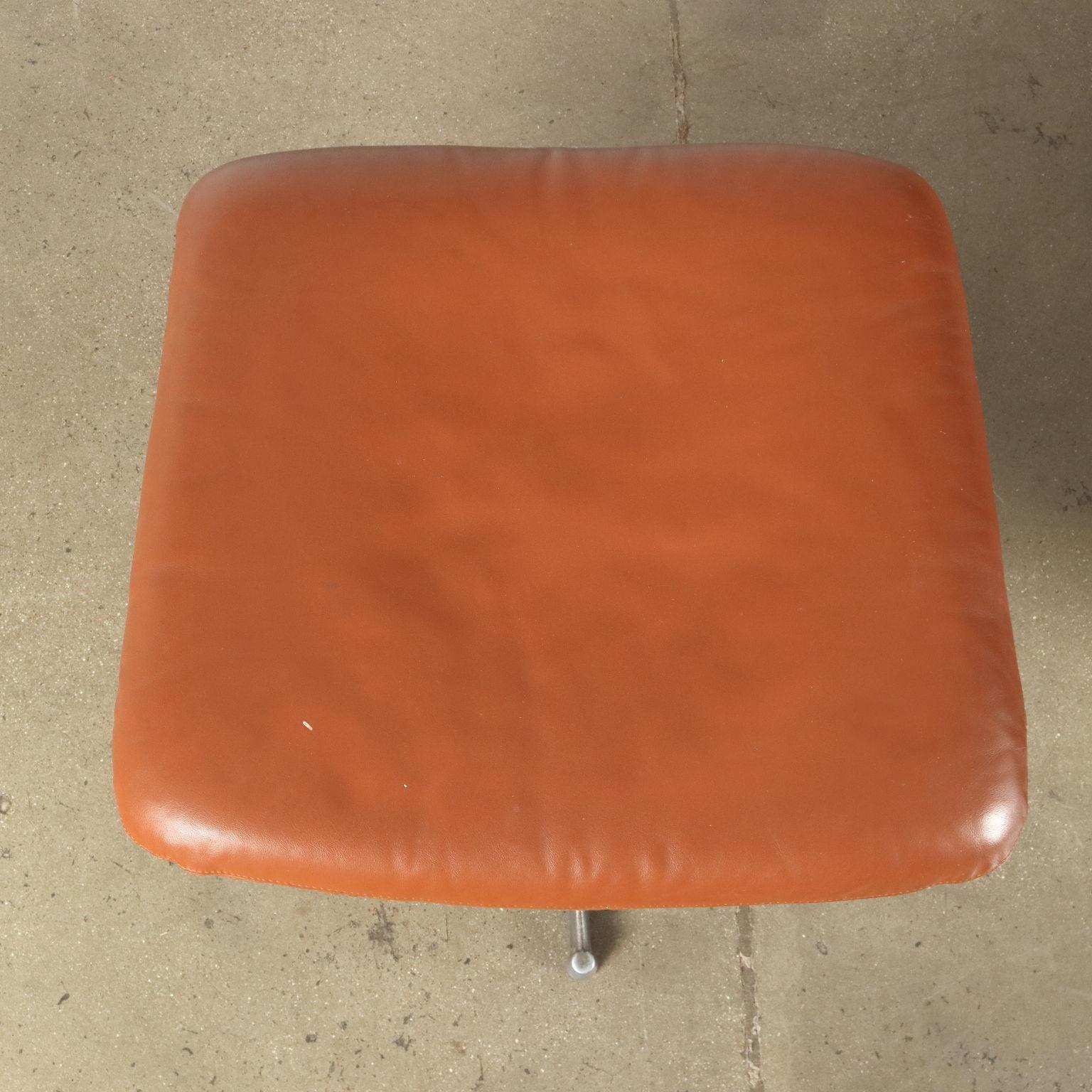 Metal Lounge Chair con Pouf Anni 60, marrone
