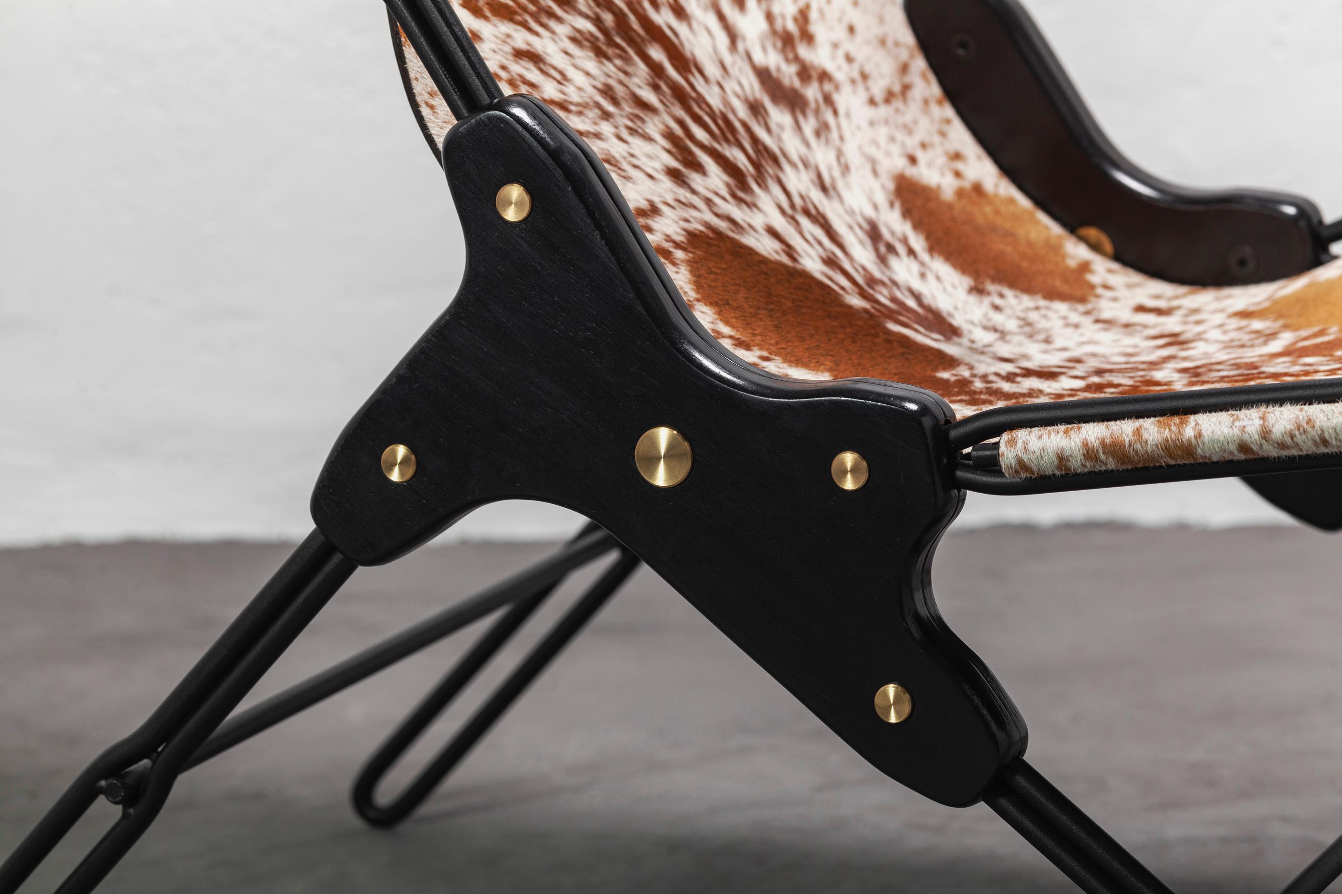 Perfidia_01 Teak Wood, Bronze and Pony Hair Lounge Chair by ANDEAN In New Condition For Sale In New York, NY