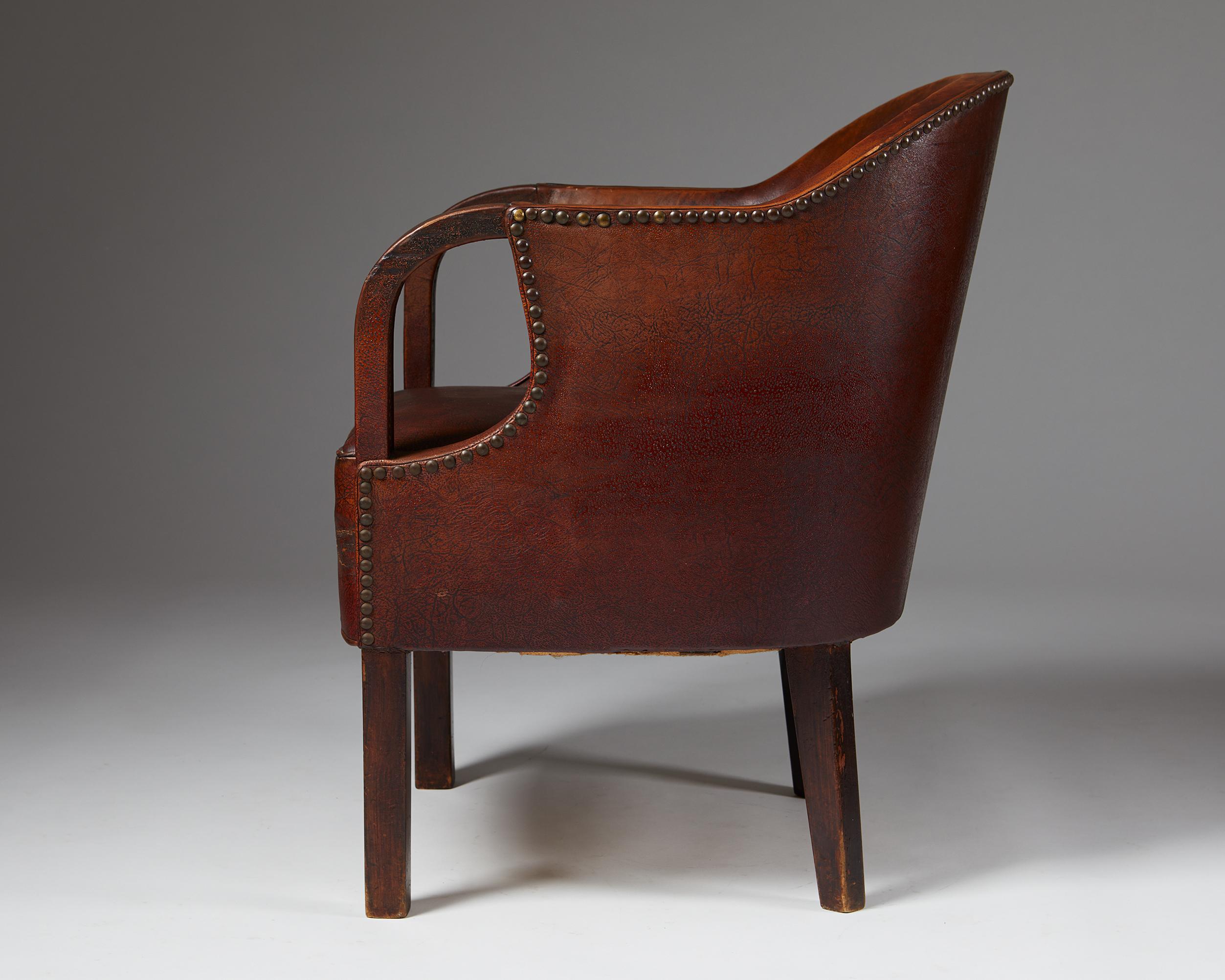 Leather Lounge Chair, Designed by Kay Fisker For Sale