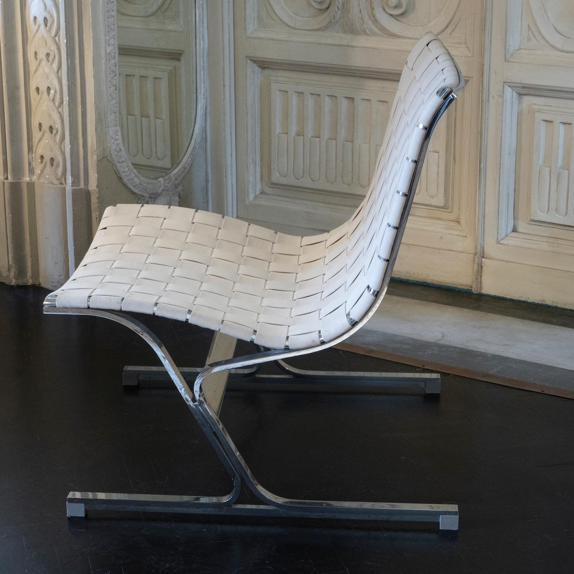 Modern Lounge Chair Designed by Ross Littell for ICF, Chrome/Weave Band, Italy 1970s