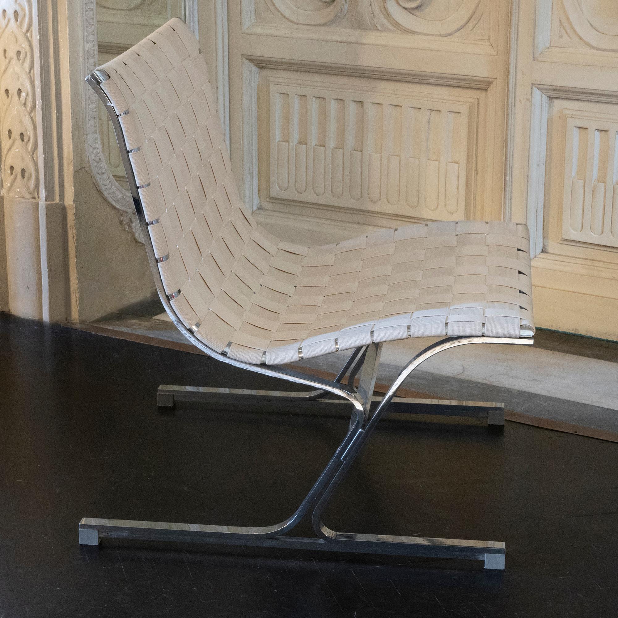 Lounge Chair Designed by Ross Littell for ICF, Chrome/Weave Band, Italy 1970s 3