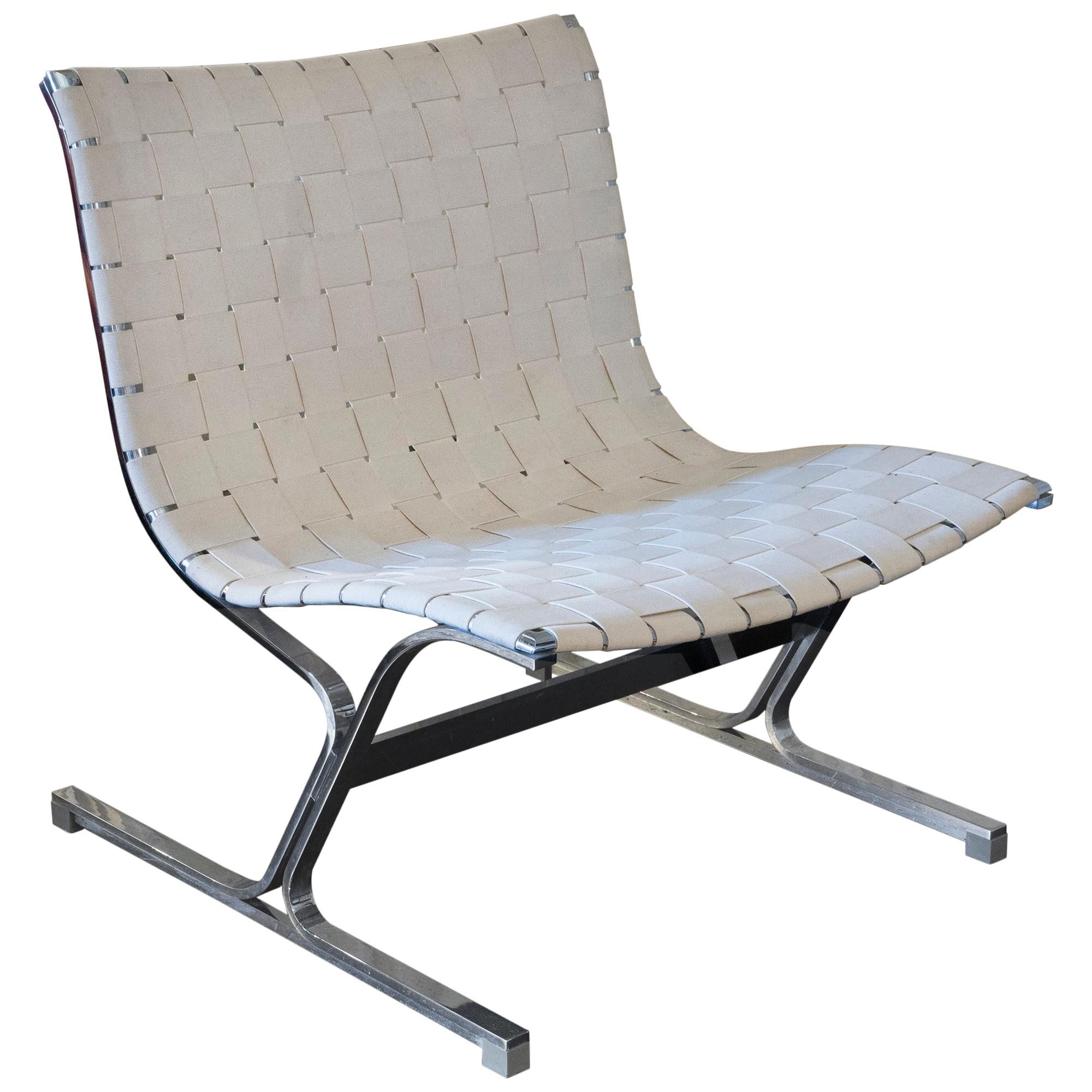 Lounge Chair Designed by Ross Littell for ICF, Chrome/Weave Band, Italy 1970s