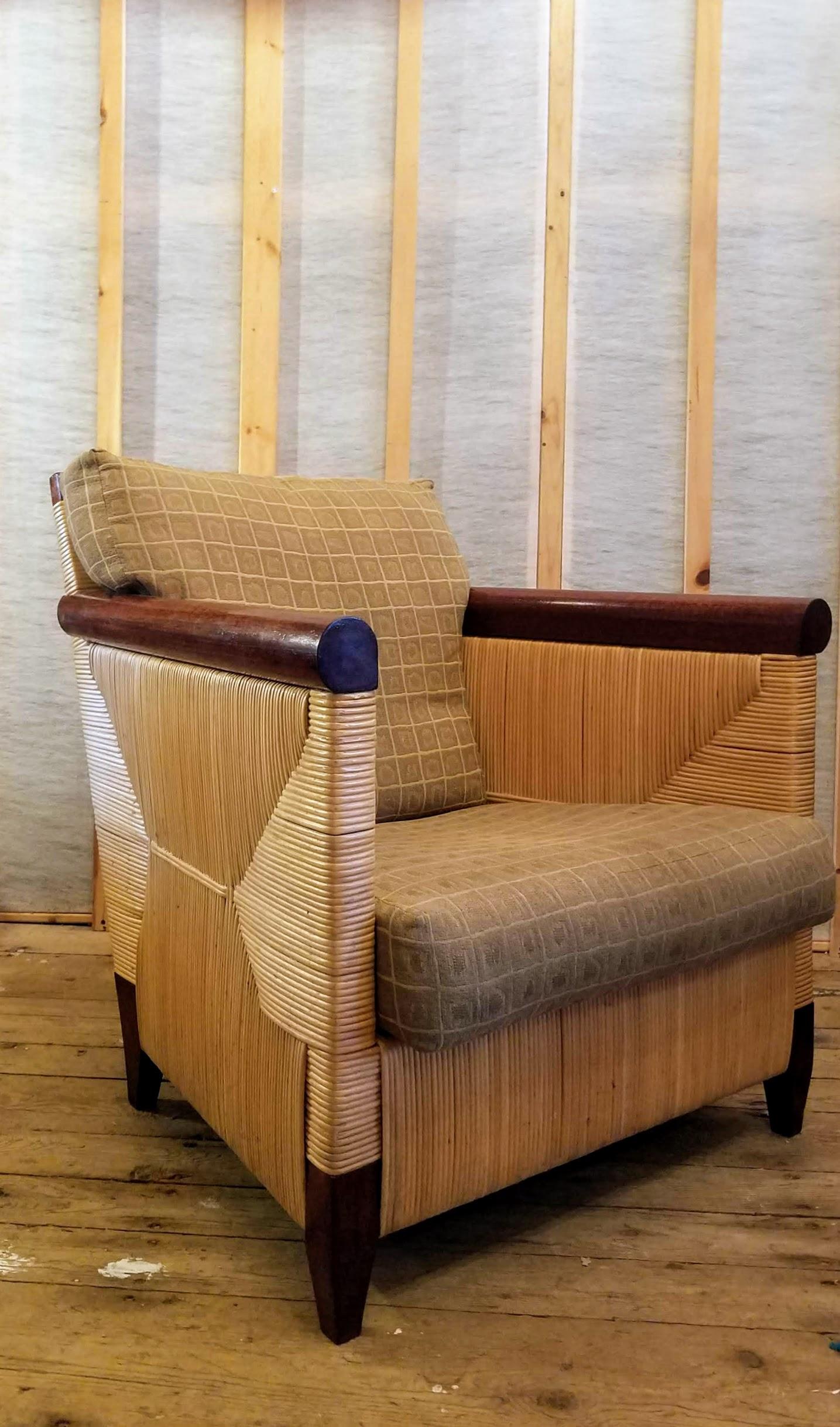 Mid-Century Modern Lounge Chair Donghia by John Hutton 1995 Mahogany and Cane