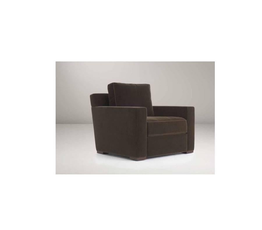 This new made to order lounge chair is the most comfortable seat you have ever had. Amazing for an office or loose seat and back cushions, boxed with contrasting micro welt, 50/50 down and feather fill. Double topstitched frame. Block feet in