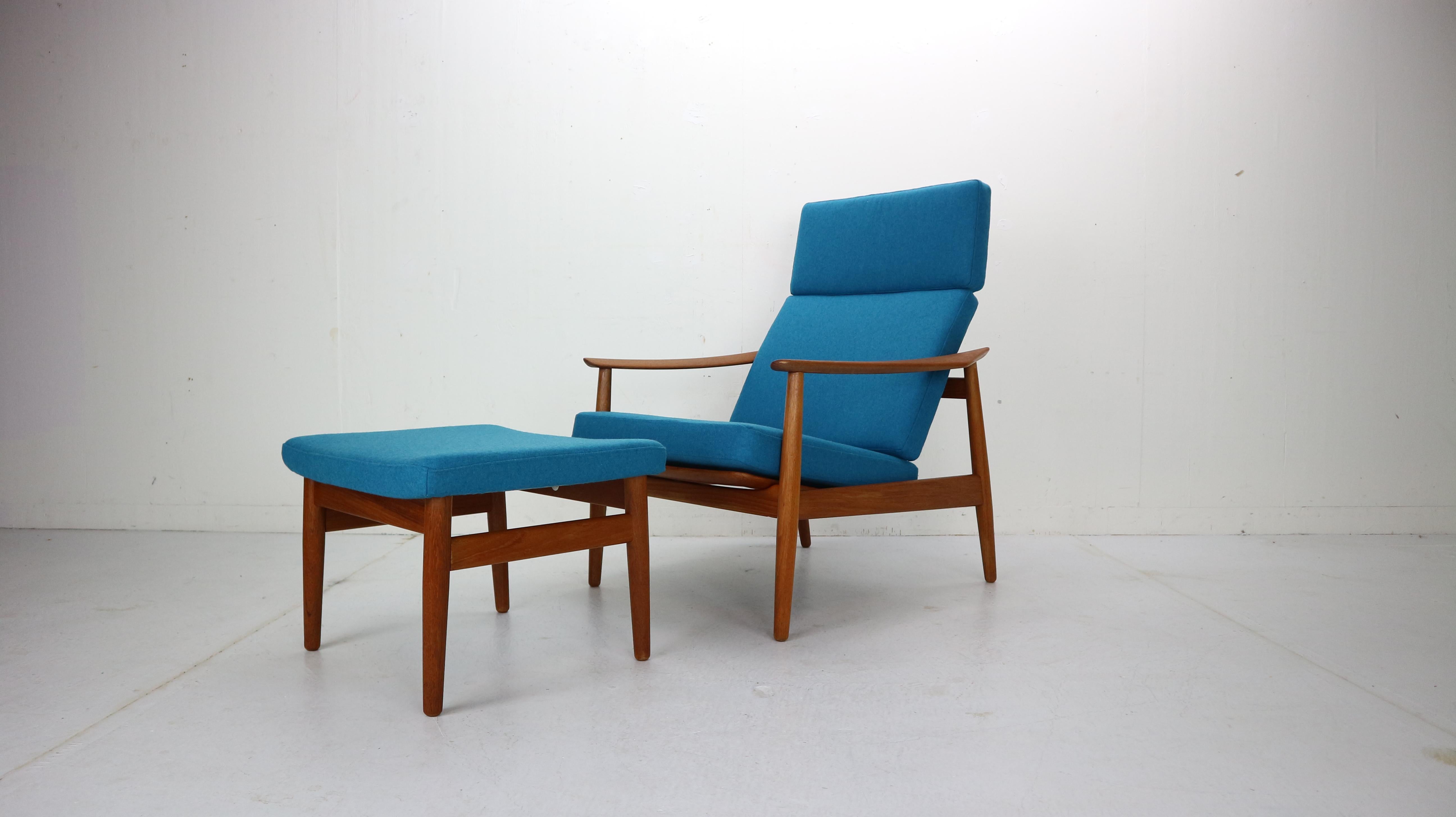 Scandinavian Modern Lounge Chair FD-164 with Ottoman by Arne Vodder for France & Son, Denmark, 1960s