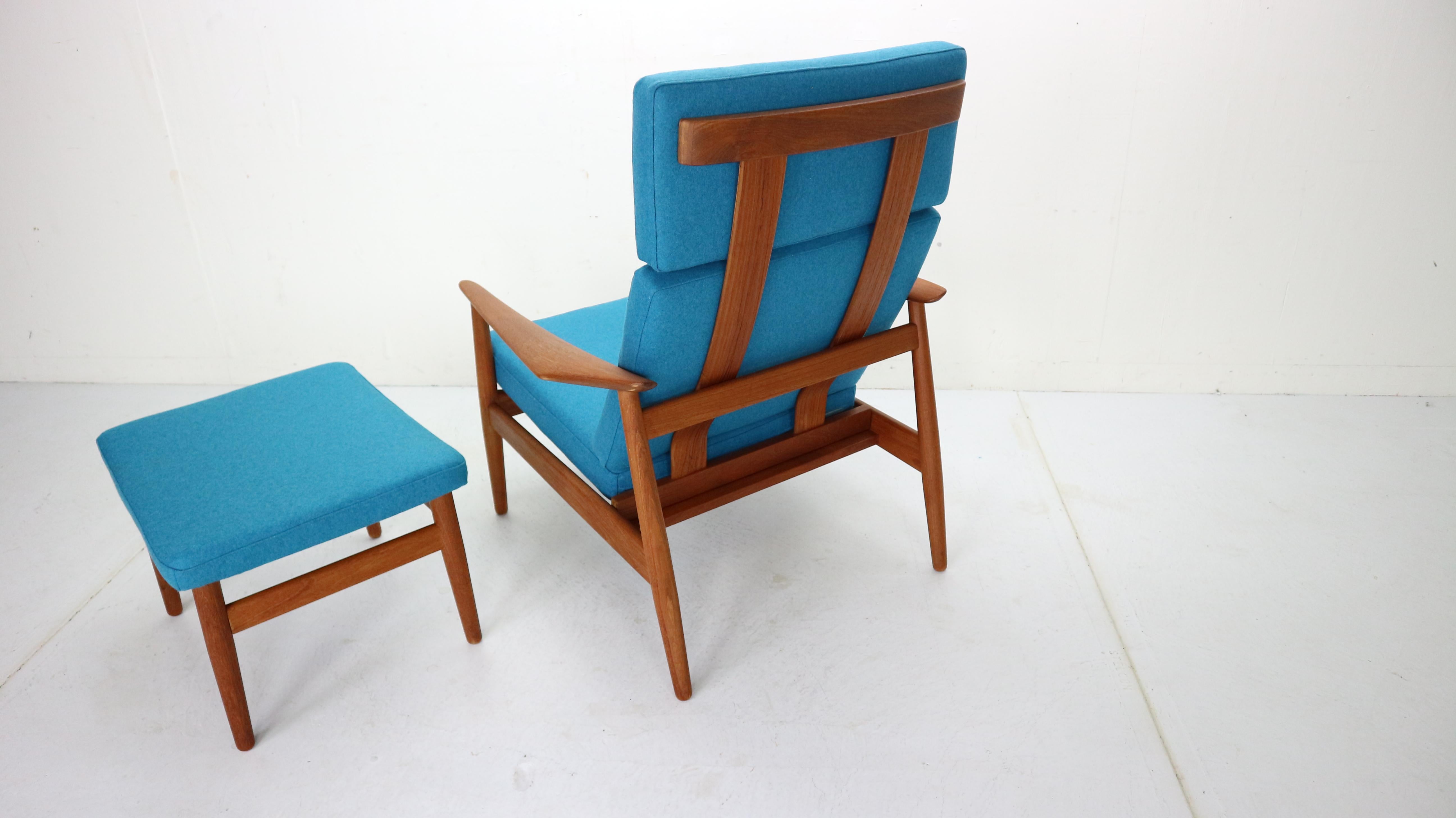 Danish Lounge Chair FD-164 with Ottoman by Arne Vodder for France & Son, Denmark, 1960s