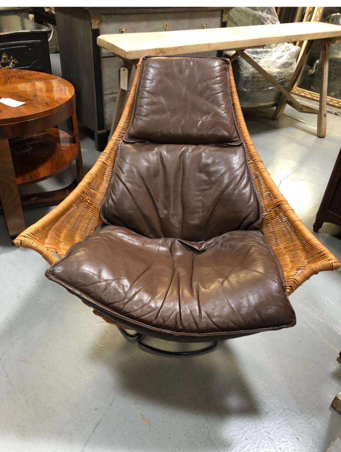 Caning Swivel Lounge Chair  For Sale