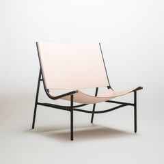Lounge Chair in Blackened Laser-Cut Steel Frame and Veg Tan Leather Sling