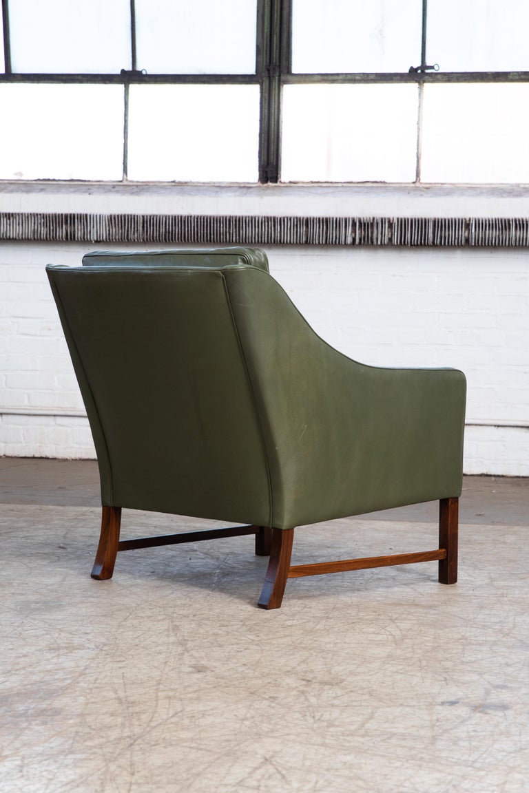 Late 20th Century Lounge Chair Green Leather and Rosewood Attributed to Fredrik Kayser, Norway For Sale