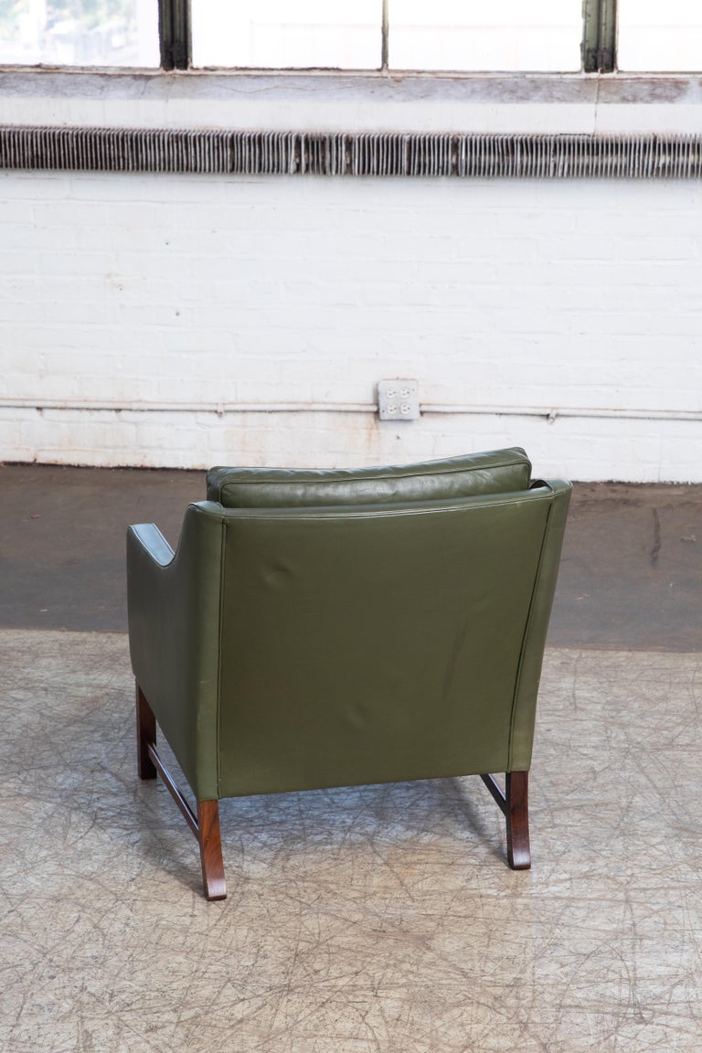 Lounge Chair Green Leather and Rosewood Attributed to Fredrik Kayser, Norway For Sale 3