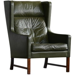 Lounge Chair Green Leather and Rosewood Attributed to Fredrik Kayser, Norway