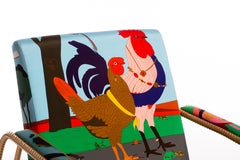 Handmade Lounge Chair With Custom Printed Silk Upholstery & Rebar Metallic Frame