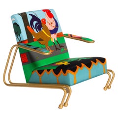 Lounge Chair Handmade with Custom Silk Upholstery & Metallic Rebar Frame