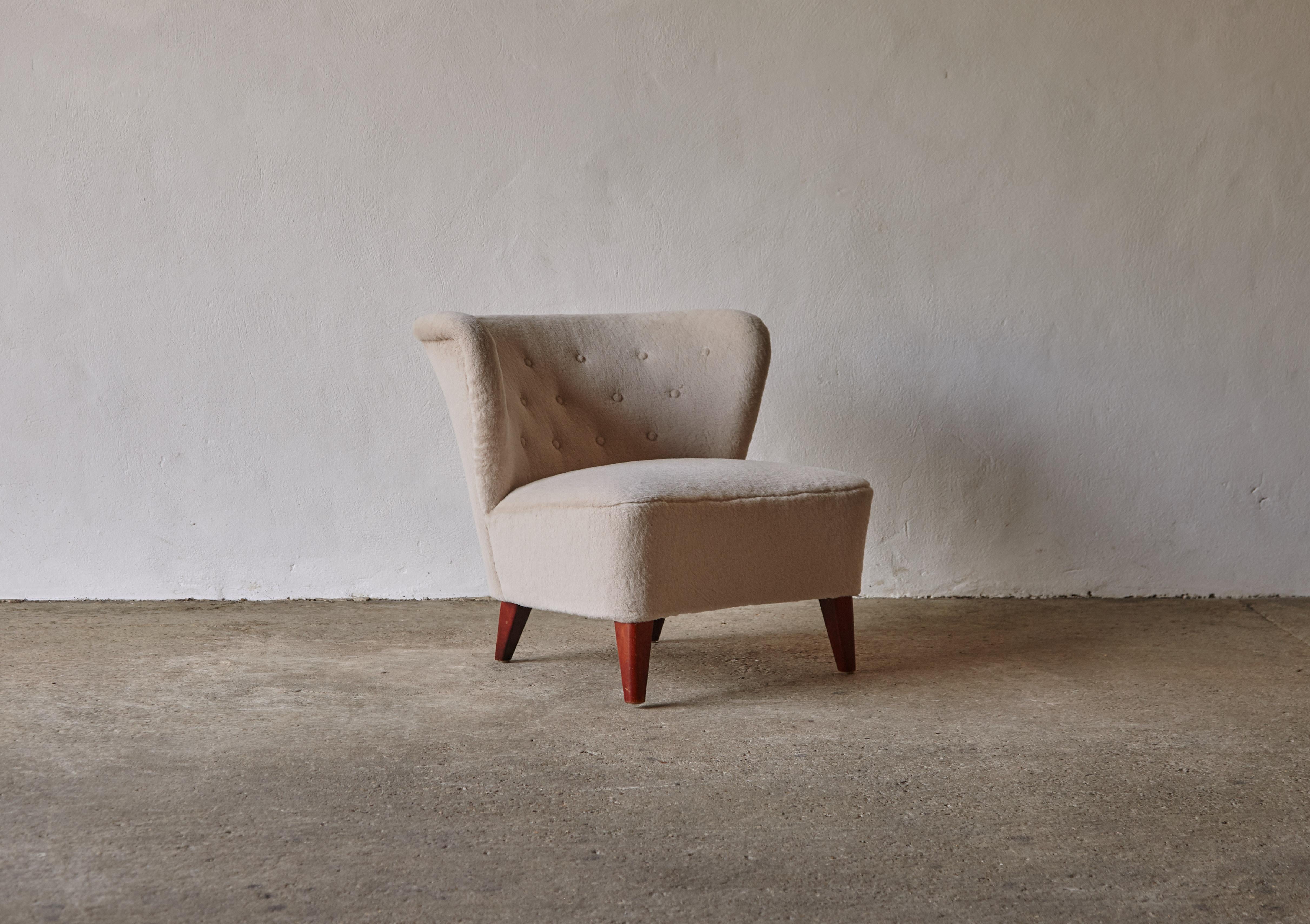 Beech Lounge Chair in Alpaca by Gösta Jonsson, 1950s, Sweden