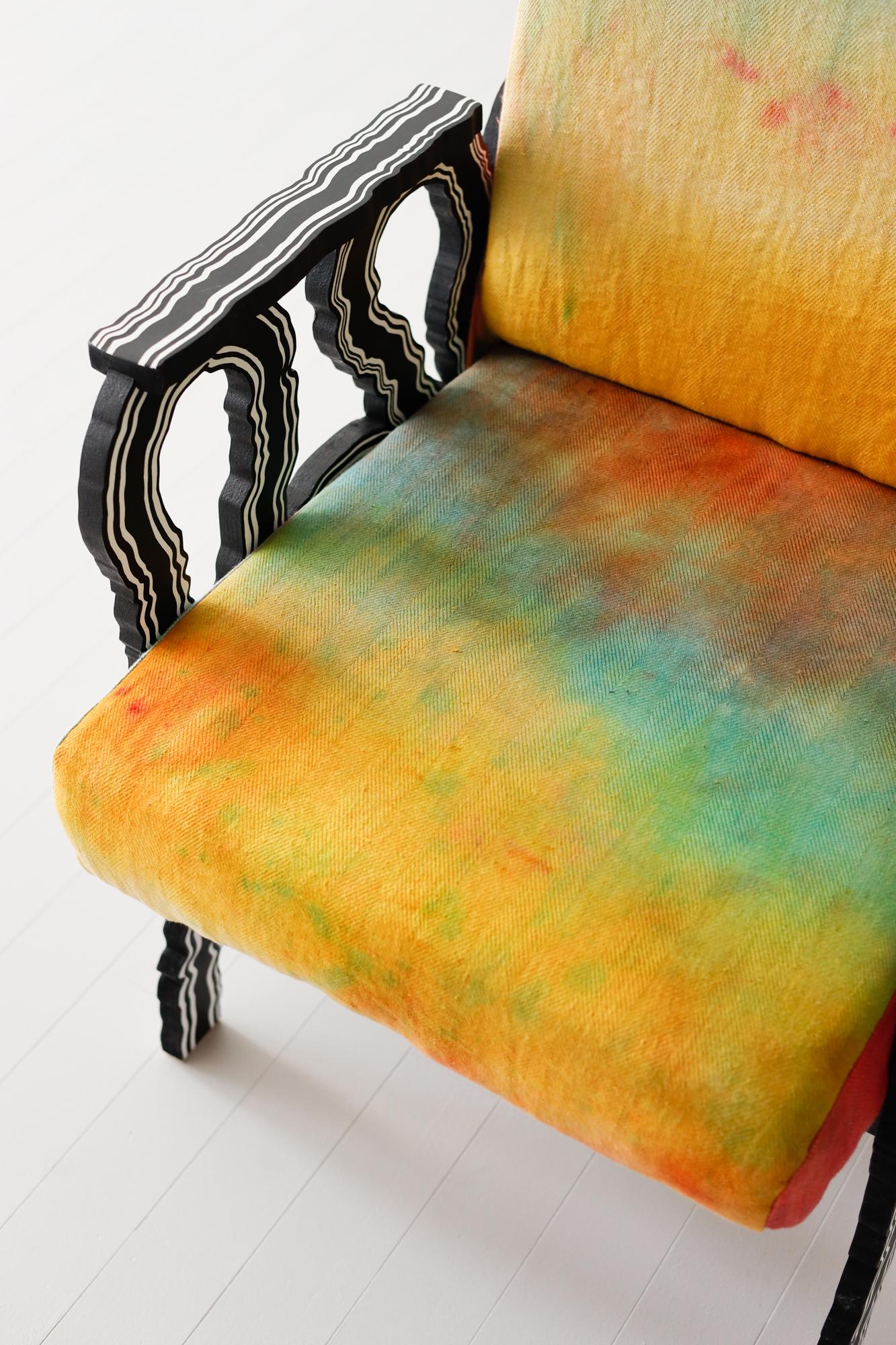 Acrylic Lounge chair in wood with hand-dyed upholstered seat For Sale