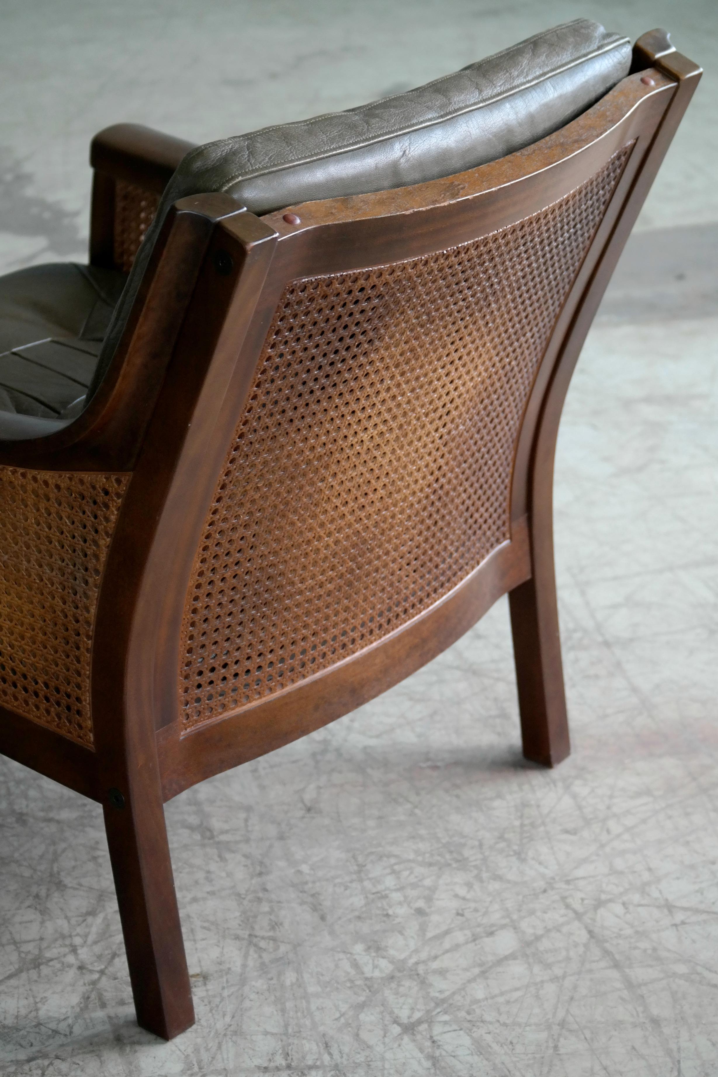 Lounge Chair in Beech and Olive Leather with Woven Cane by Torbjorn Afdal 2