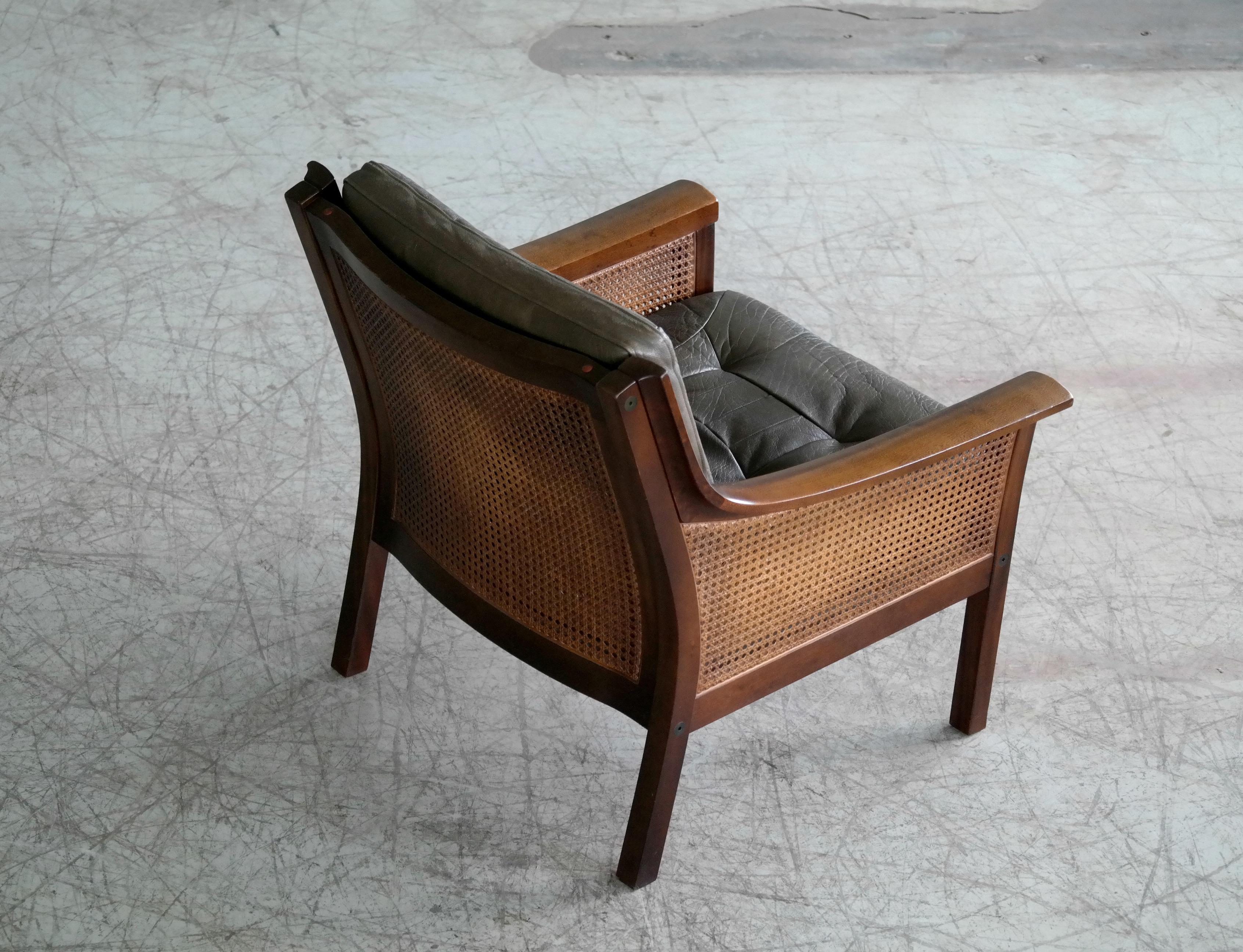 Lounge Chair in Beech and Olive Leather with Woven Cane by Torbjorn Afdal 3