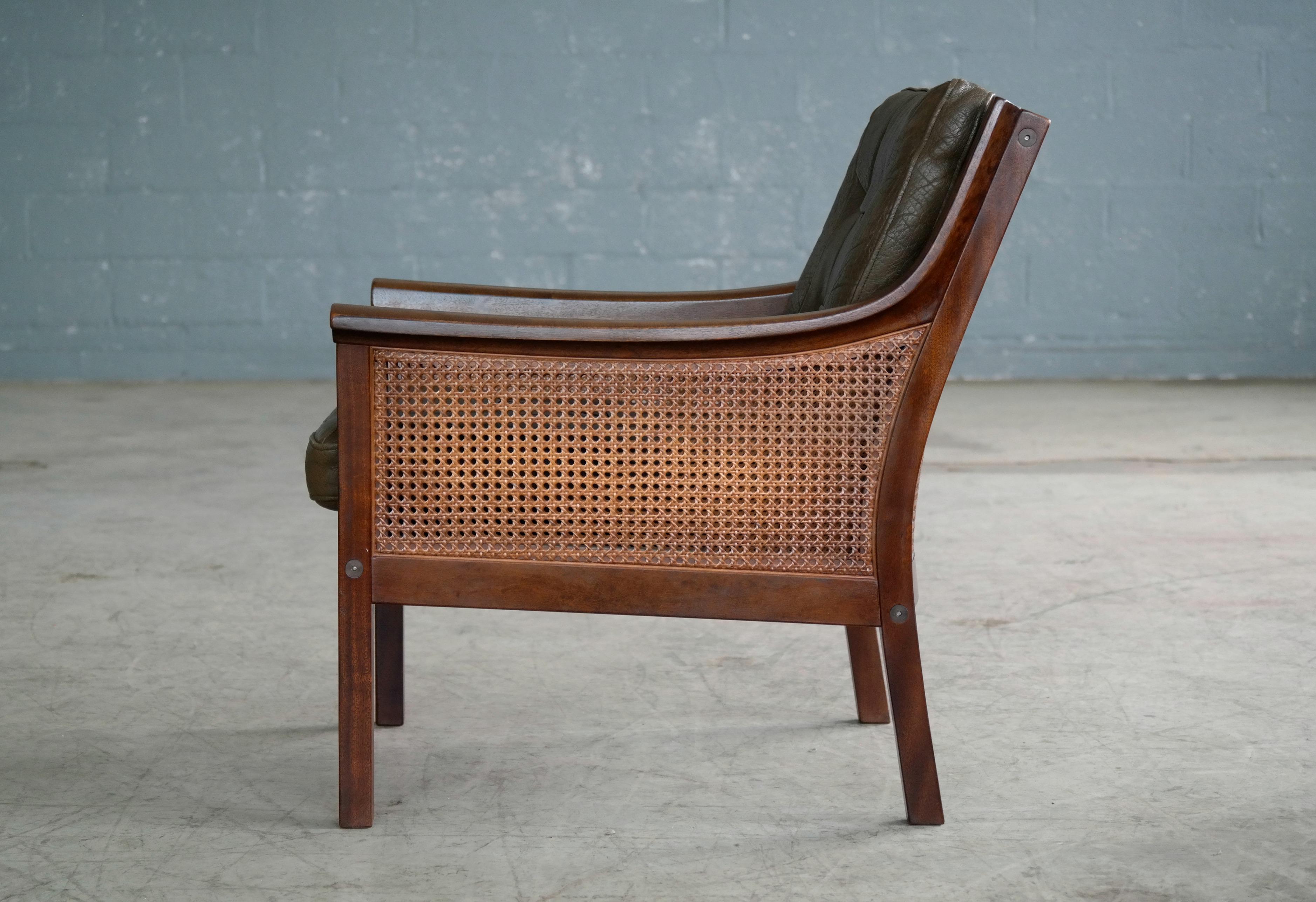 Lounge Chair in Beech and Olive Leather with Woven Cane by Torbjorn Afdal 4