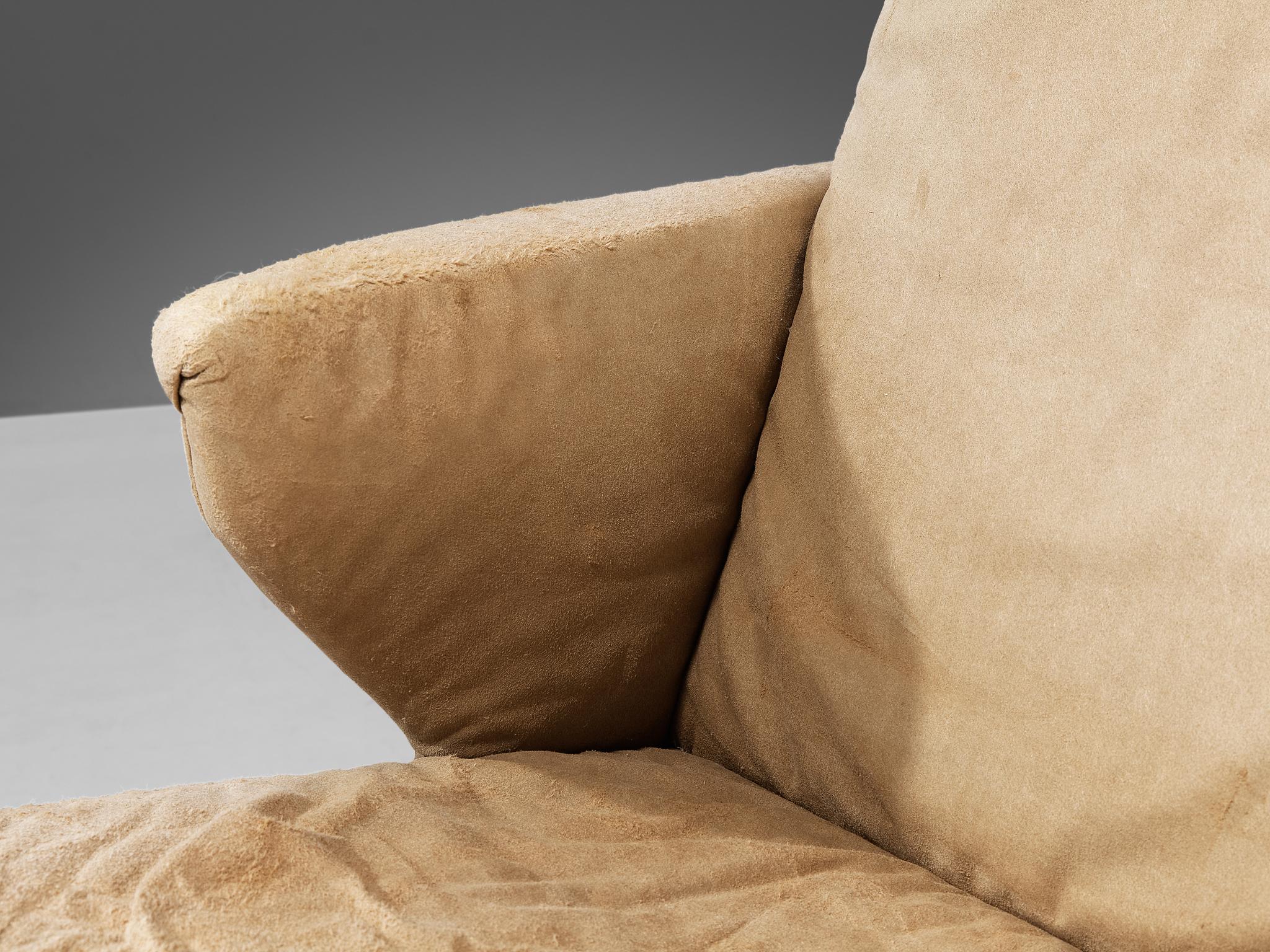 Lacquered Lounge Chair in Beige Upholstery For Sale