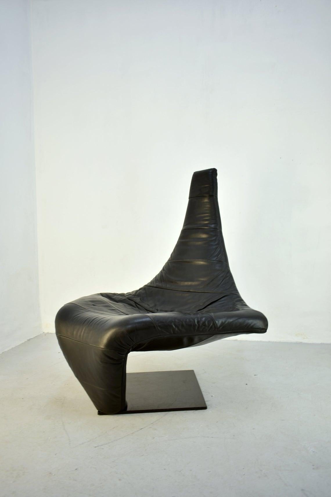 Mid-Century Modern Lounge Chair in Black Leather, Model 'Turner' by Jack Crebolder for Harvink