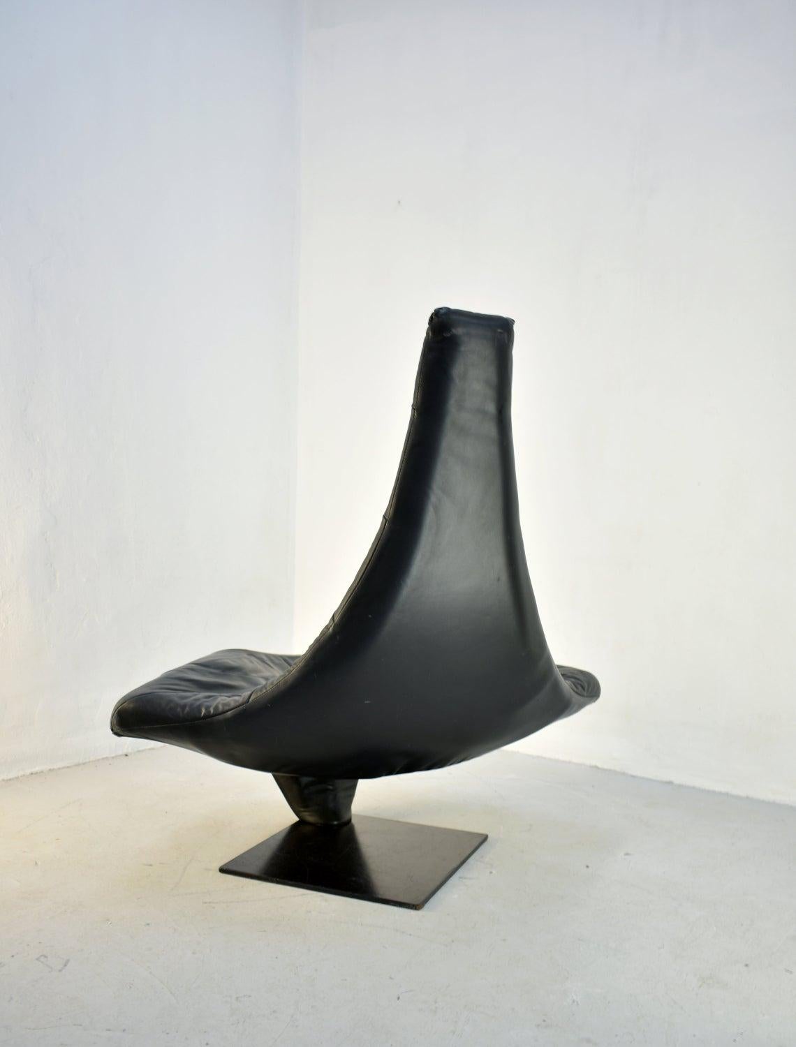 Dutch Lounge Chair in Black Leather, Model 'Turner' by Jack Crebolder for Harvink
