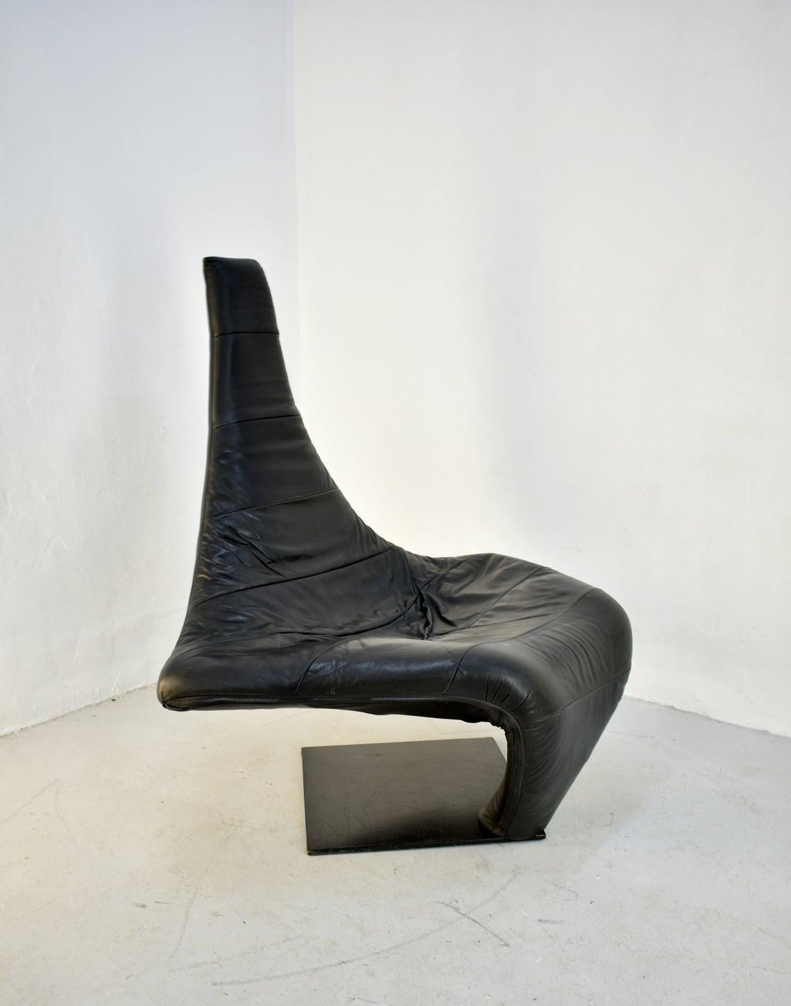 Late 20th Century Lounge Chair in Black Leather, Model 'Turner' by Jack Crebolder for Harvink