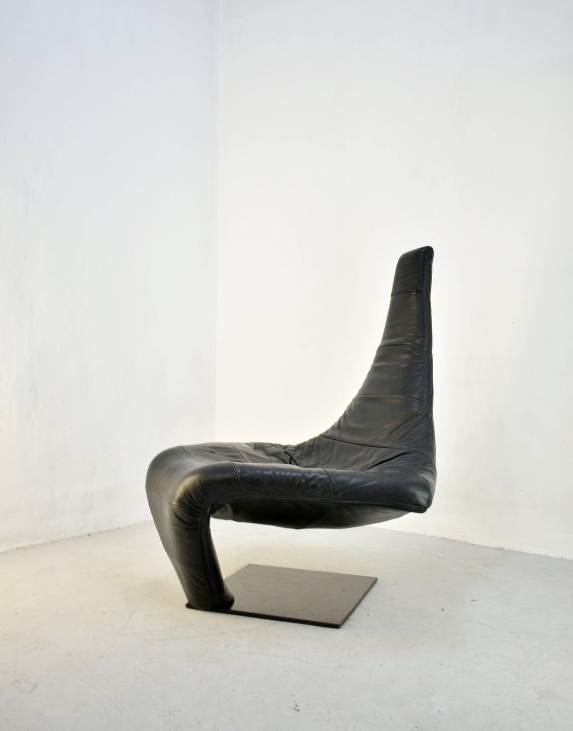 Metal Lounge Chair in Black Leather, Model 'Turner' by Jack Crebolder for Harvink