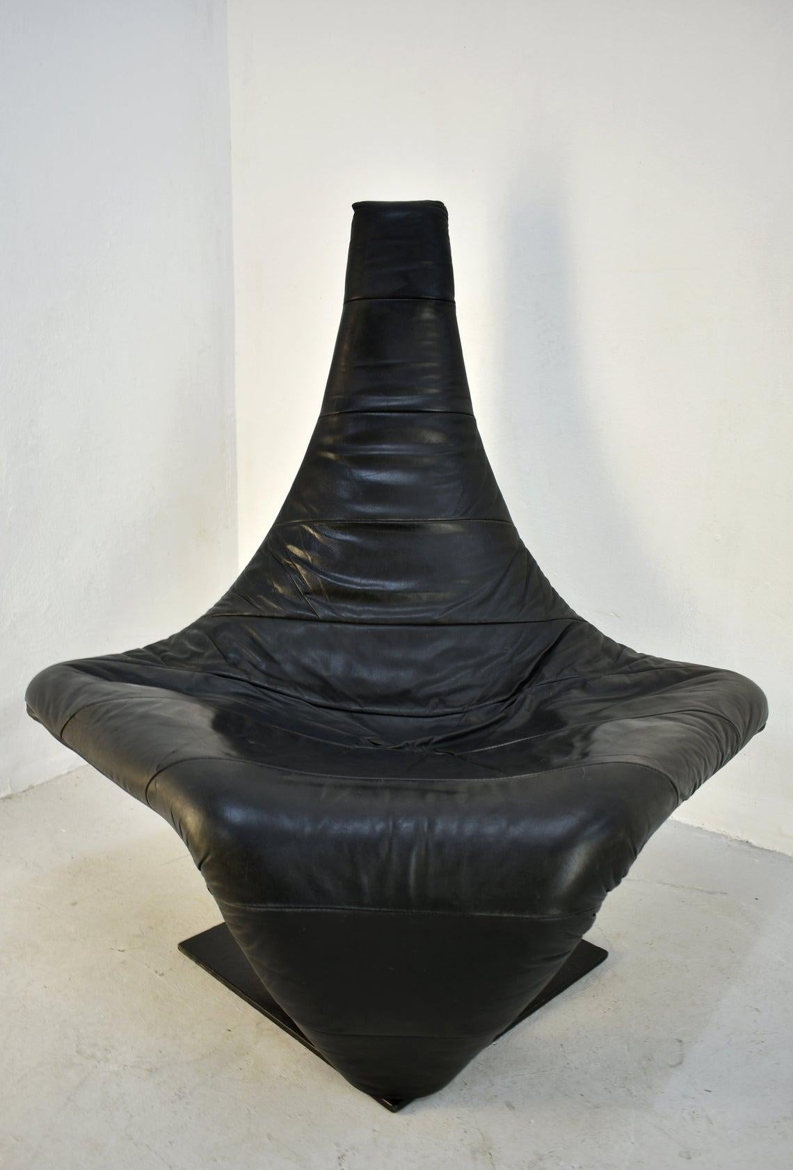 Lounge Chair in Black Leather, Model 'Turner' by Jack Crebolder for Harvink 2