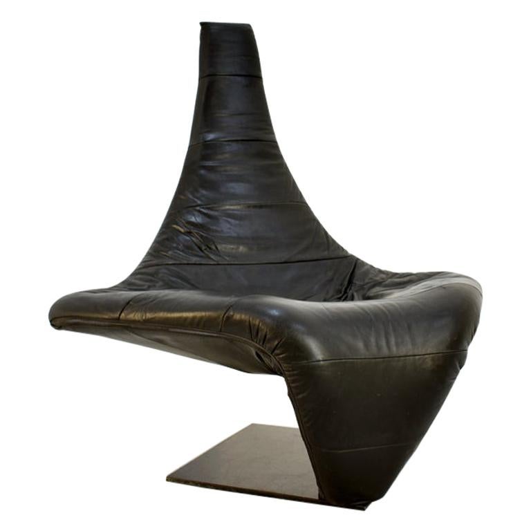 Lounge Chair in Black Leather, Model 'Turner' by Jack Crebolder for Harvink
