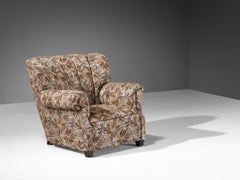 Lounge Chair in Brown and Beige Floral Upholstery