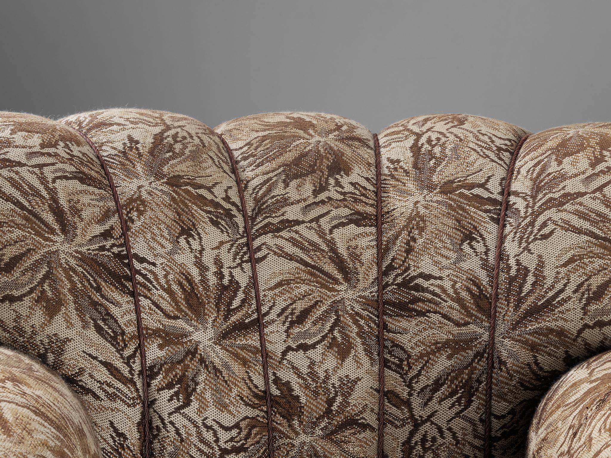 Czech Lounge Chair in Brown and Beige Floral Upholstery For Sale