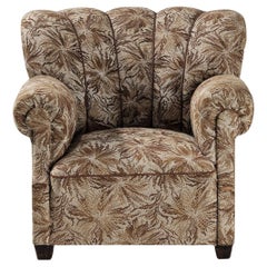 Lounge Chair in Brown and Beige Floral Upholstery 