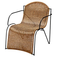 Used Lounge Chair in Cane and Lacquered Black Metal 