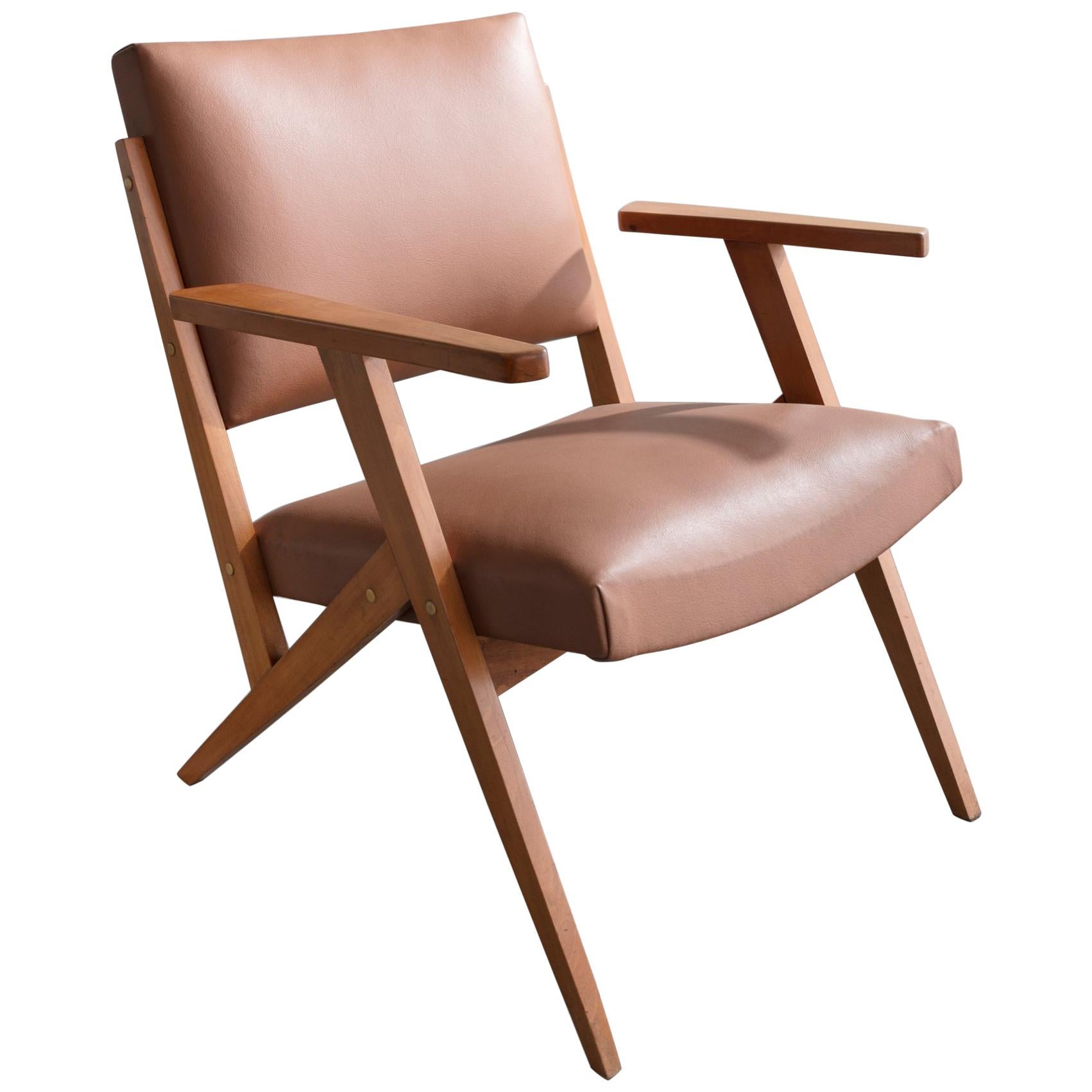 Lounge Chair in Caviona Wood and Tan Leather by José Zanine Caldas, 1960s For Sale