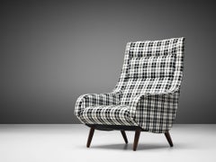 Danish Lounge Chair in Reupholstered Checkered Upholstery