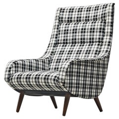 Chaise longue danoise en tissu à carreaux rembourré