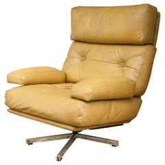 Lounge Chair in Chromed Metal and Beige Leather, in the Style of De Sede, 1965