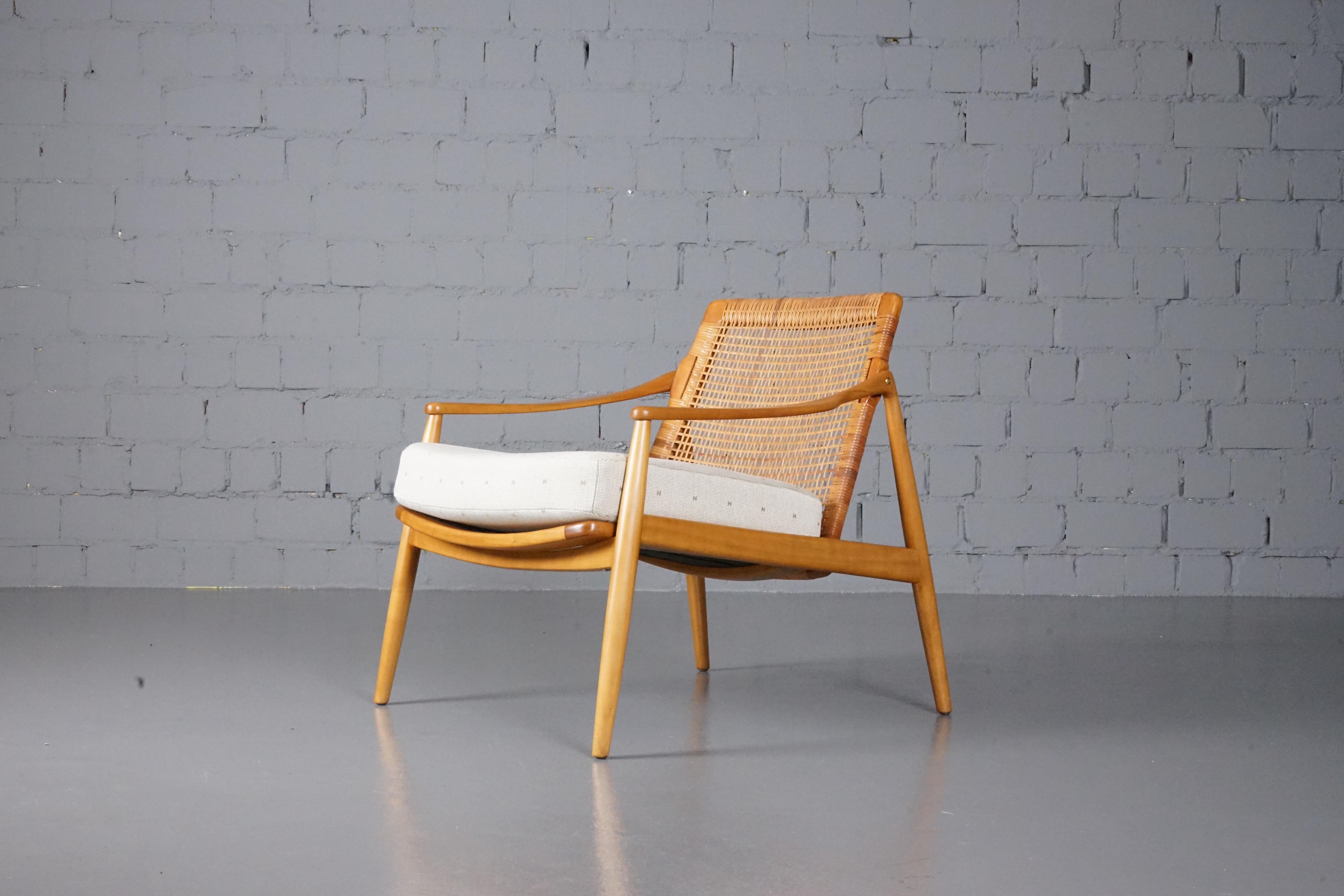 Mid-Century Modern Lounge Chair in Hermès Upholstery by Hartmut Lohmeyer for Wilkhahn, 1950s For Sale