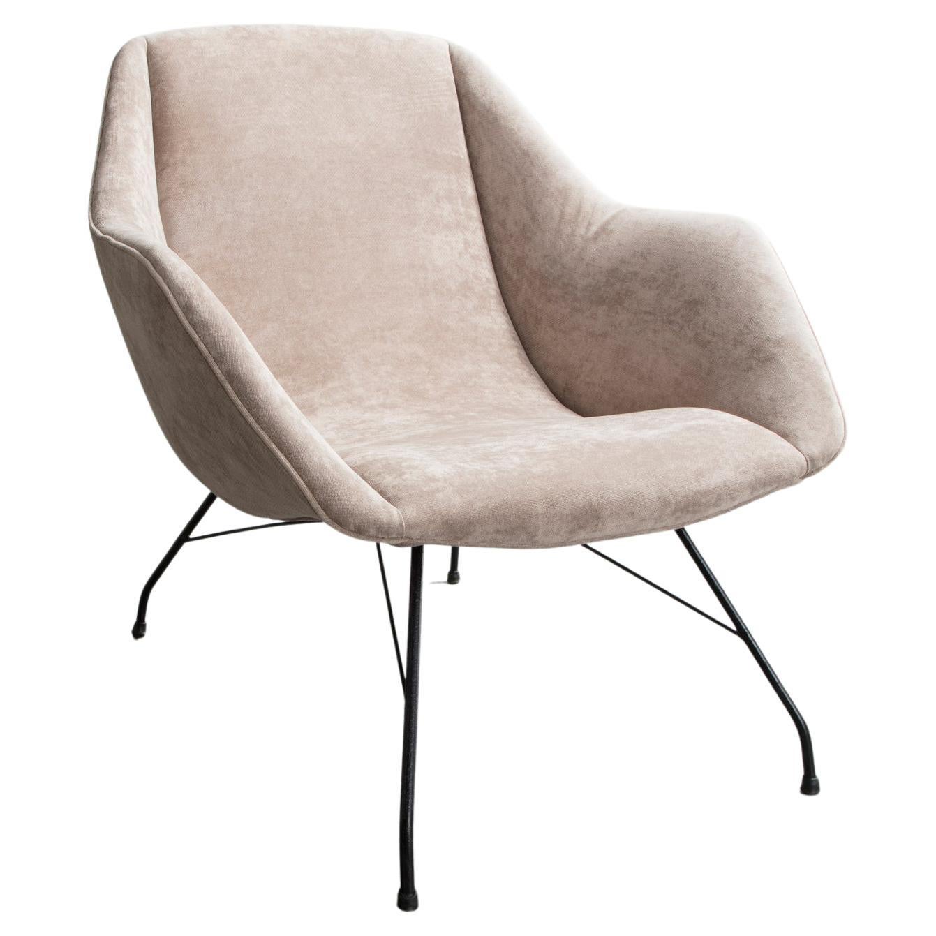 Lounge Chair in in Upholstery with Metal Frame by Carlo Hauner