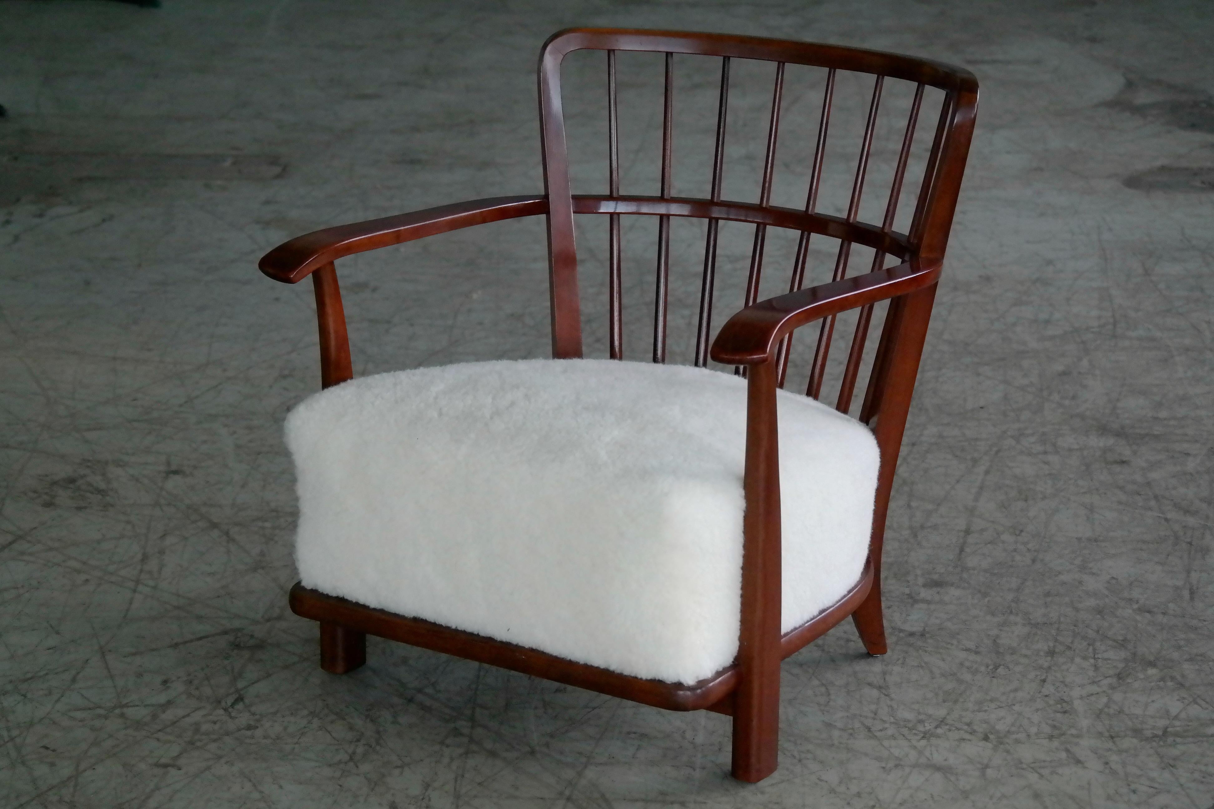 Lounge Chair in Lambswool Frits Schlegel Model 1594 for Fritz Hansen, 1940s 3